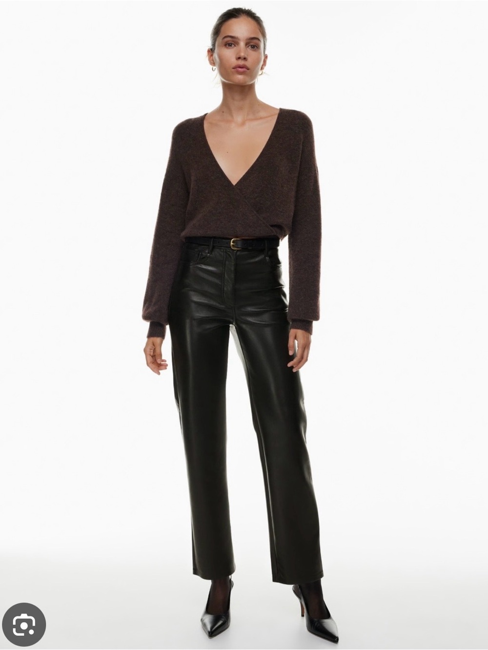 Wilfred Black Faux Leather Button-Front Pants